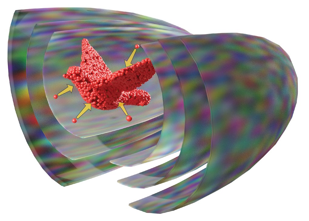 The use of sound waves to create a pressure field to print particles.