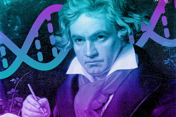Beethoven, im Hintergrund ein DNA-Strang