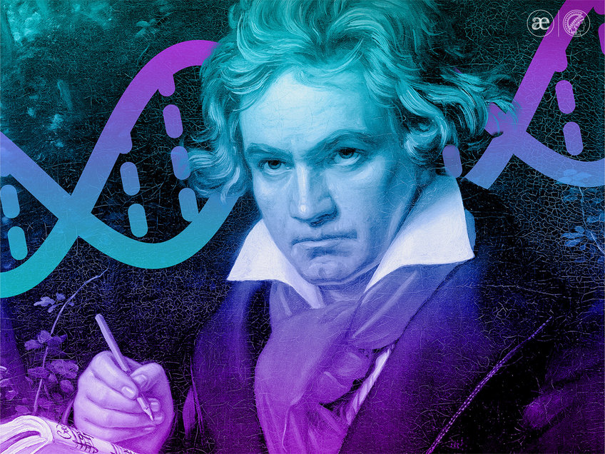 Beethoven with a DNA strand in the background