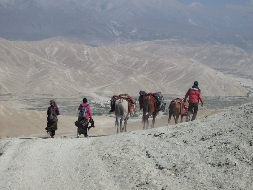 Present-day traders and travelers in the Upper Mustang region of Nepal.