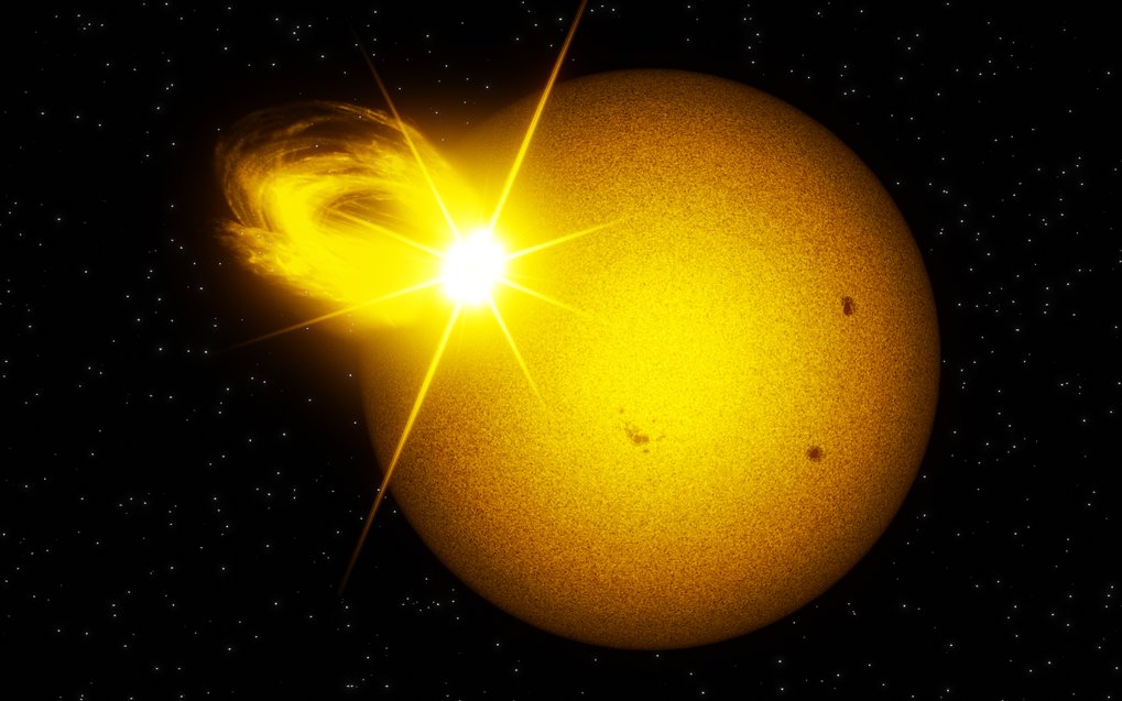 Yellow-ish glowing disk with a flare to the side