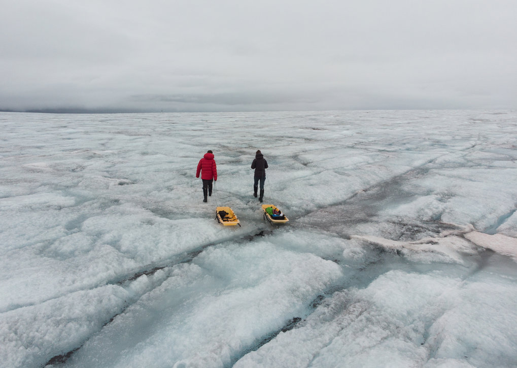 Laura Halbach and Rey Mourot set off to collect ice samples on the Greenland Ice Sheet.