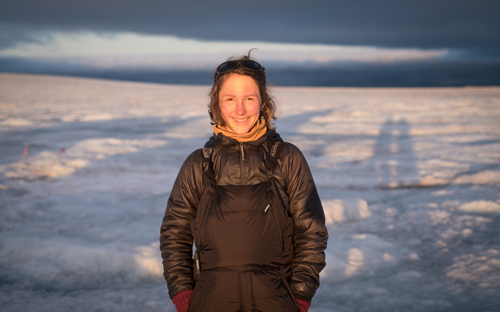 Laura Halbach during fieldwork on the Greenland Ice Sheet 